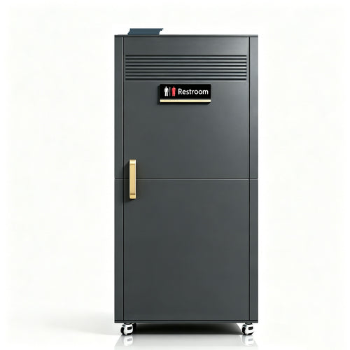 Smart self service portable toilet cabin with mirror and cloud management backend.